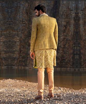 Mint Coloured Jodhpuri Kurta Set With Box Pants 2
