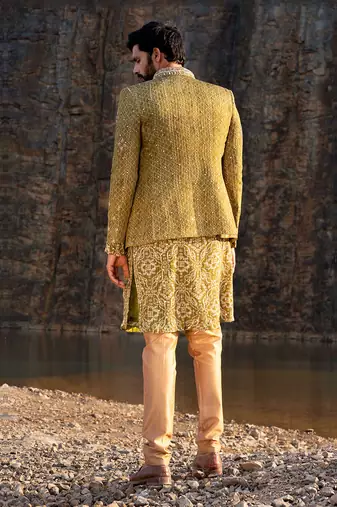 Mint Coloured Jodhpuri Kurta Set With Box Pants
