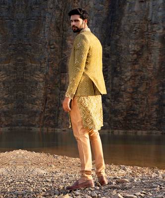 Mint Coloured Jodhpuri Kurta Set With Box Pants 3
