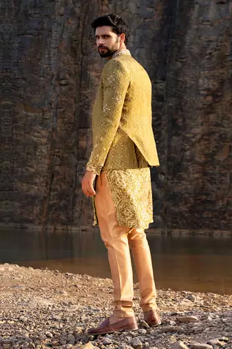 Mint Coloured Jodhpuri Kurta Set With Box Pants