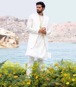 Pure White Kurta Jacket Set With Box Pants