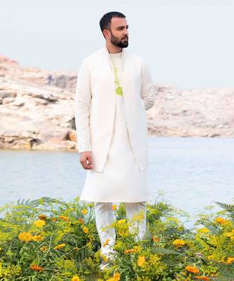 Pure White Kurta Jacket Set With Box Pants 2