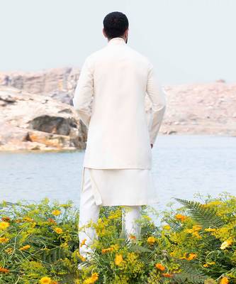 Pure White Kurta Jacket Set With Box Pants 3