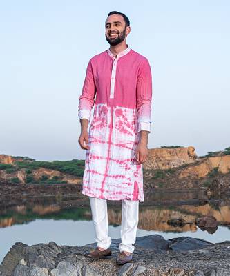Fazal Baby Pink Tiw & Die Kurta With Jacket Set 2