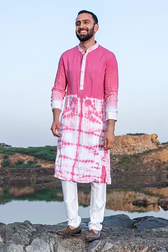 Fazal Baby Pink Tiw & Die Kurta With Jacket Set