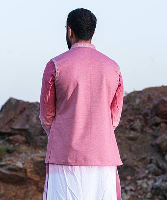 Fazal Baby Pink Tiw & Die Kurta With Jacket Set 4