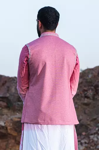 Fazal Baby Pink Tiw & Die Kurta With Jacket Set