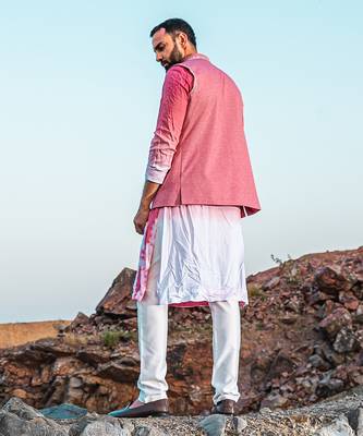 Fazal Baby Pink Tiw & Die Kurta With Jacket Set 5