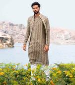 Pista Green Kurta Jacket With Off White Pants