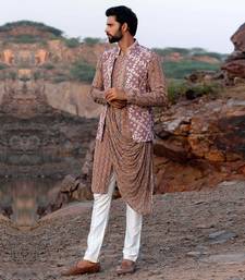 Taupe Pink Coloured Kurta Jacket Set With Box Pants