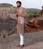 Taupe Pink Coloured Kurta Jacket Set With Box Pants