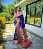 Blue Soft Silk Paithani Designer Soft Silk Blend Saree