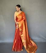 Orange Designer tussar silk blend Saree For Ethnic Looks