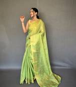 Sea Green Designer tussar silk blend Saree For Ethnic Looks