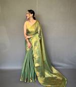 Green Designer tussar silk blend Saree For Ethnic Looks