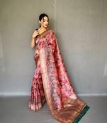 Pink Soft Silk Blend Saree With Kalamkari Print