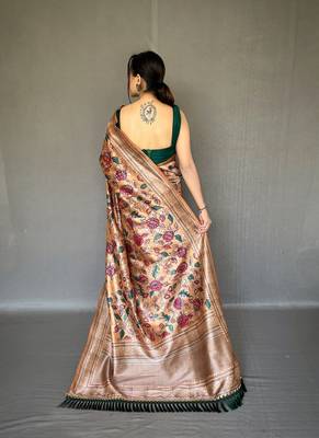 Mustard Soft silk blend Saree With Kalamkari Print 2