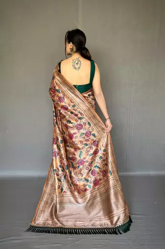 Mustard Soft silk blend Saree With Kalamkari Print