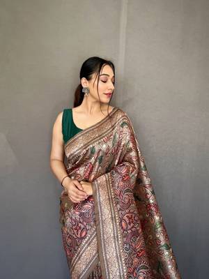 Grey Soft silk blend Saree With Kalamkari Print 3