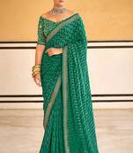 Green Colour Ethnic Bandhej Print Festive Saree