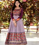 Wine Colour Partywear Gown For Fancy Girlish Looks
