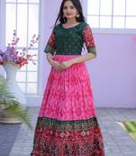 Pink Colour Patola Gold Print Dola Silk Partywear Gown