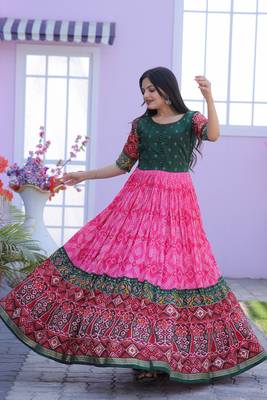 Pink Colour Patola Gold Print Dola Silk Partywear Gown 2