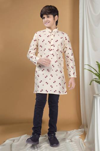 Hloom boys benaras silk printed kurta top - samar collection