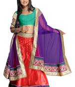 Red embroidered net unstitched lehenga-choli