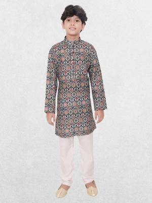 Hloom boys benaras cotton indi print kurta set- arsh collection 1