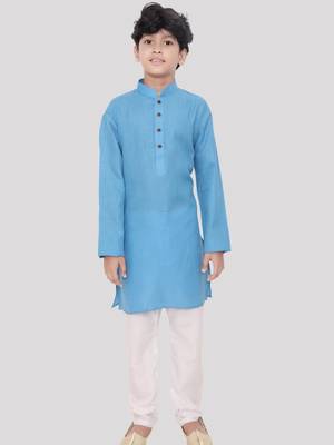Blue printed cotton boys-kurta-pyjama 1