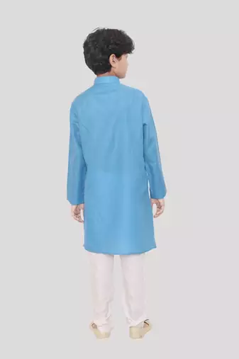 Blue printed cotton boys-kurta-pyjama