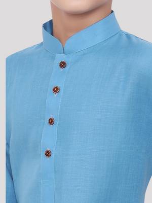 Blue printed cotton boys-kurta-pyjama 4