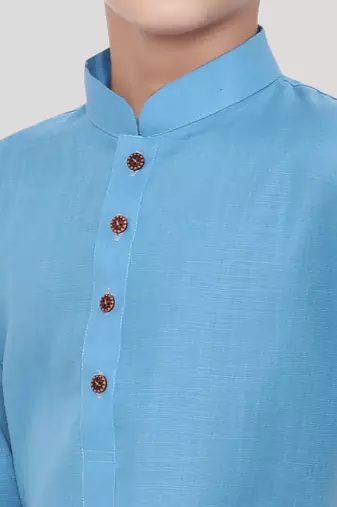 Blue printed cotton boys-kurta-pyjama
