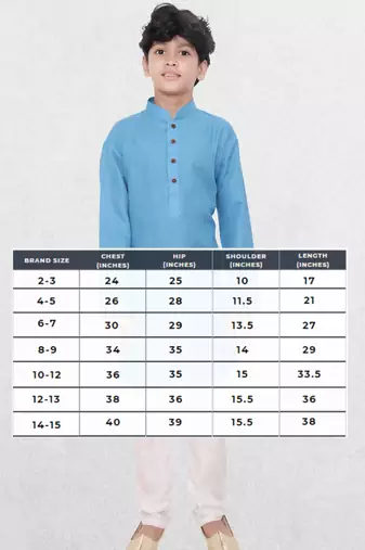 Blue printed cotton boys-kurta-pyjama