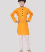 Yellow printed cotton boys-kurta-pyjama