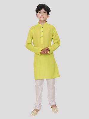 Green printed cotton boys-kurta-pyjama 1