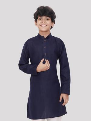 Blue printed cotton boys-kurta-pyjama 4