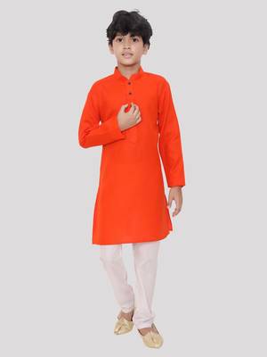 Orange printed cotton boys-kurta-pyjama 1