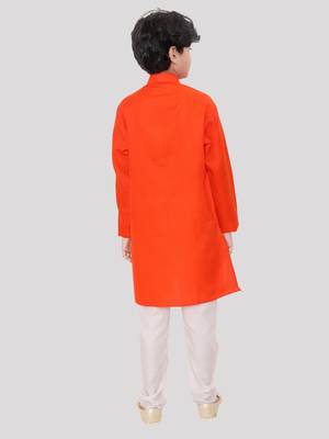 Orange printed cotton boys-kurta-pyjama 2