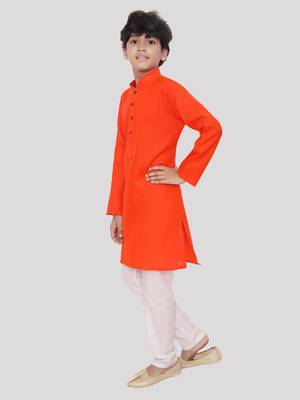 Orange printed cotton boys-kurta-pyjama 3