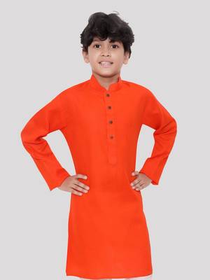 Orange printed cotton boys-kurta-pyjama 4