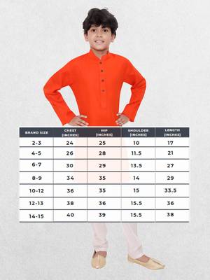 Orange printed cotton boys-kurta-pyjama 5
