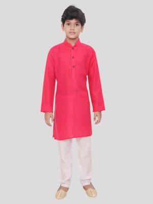 Pink printed cotton boys-kurta 1
