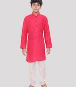 Pink printed cotton boys-kurta
