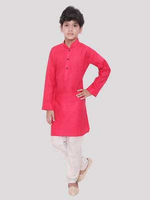 Pink printed cotton boys-kurta 3