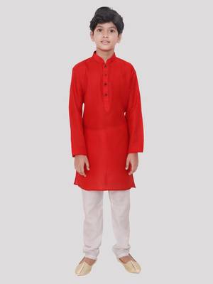 Red printed cotton boys-kurta-pyjama 1