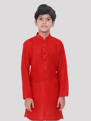 Red printed cotton boys-kurta-pyjama 4