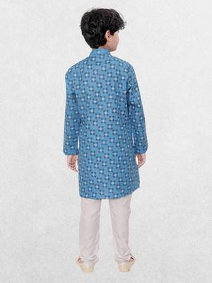 Blue printed cotton boys-kurta 2