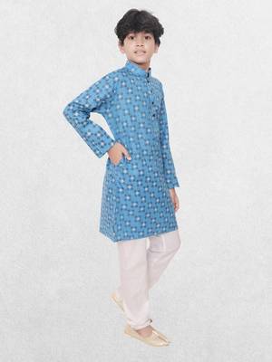 Blue printed cotton boys-kurta 3